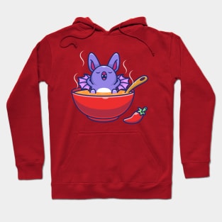 Cute Bat Relax On Soup Cartoon Hoodie